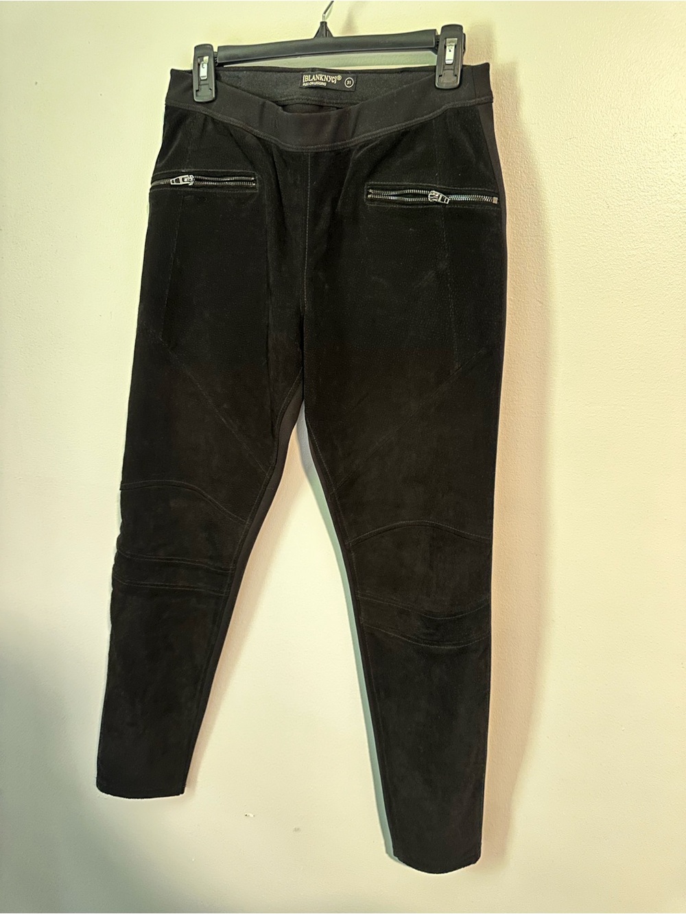 Blank NYC Black Suede-Look Moto Leggings